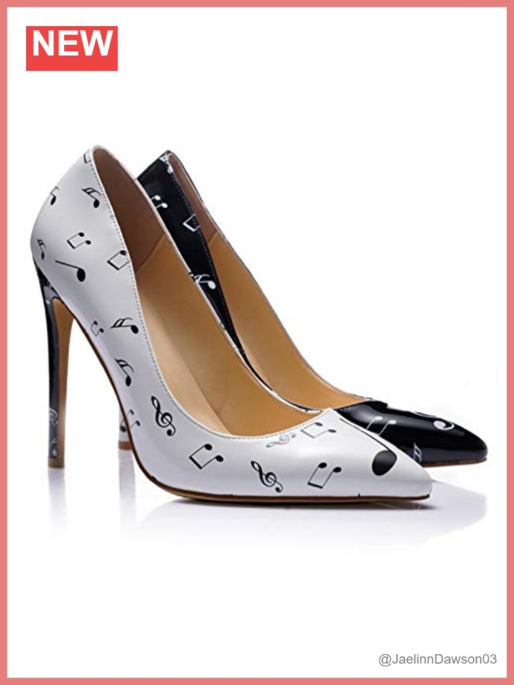Women's High Stiletto Heels Pumps Music Note Printed Closed Toe Faux Leather